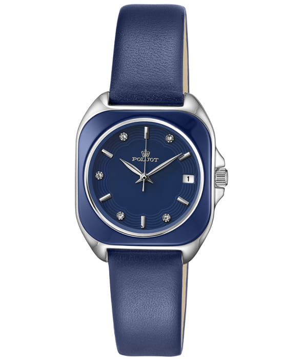 Полет Полет Павлова VX32.991304  VX32.991304 кварцевые женские часы синий циферблат, браслет кожаный — вид спереди