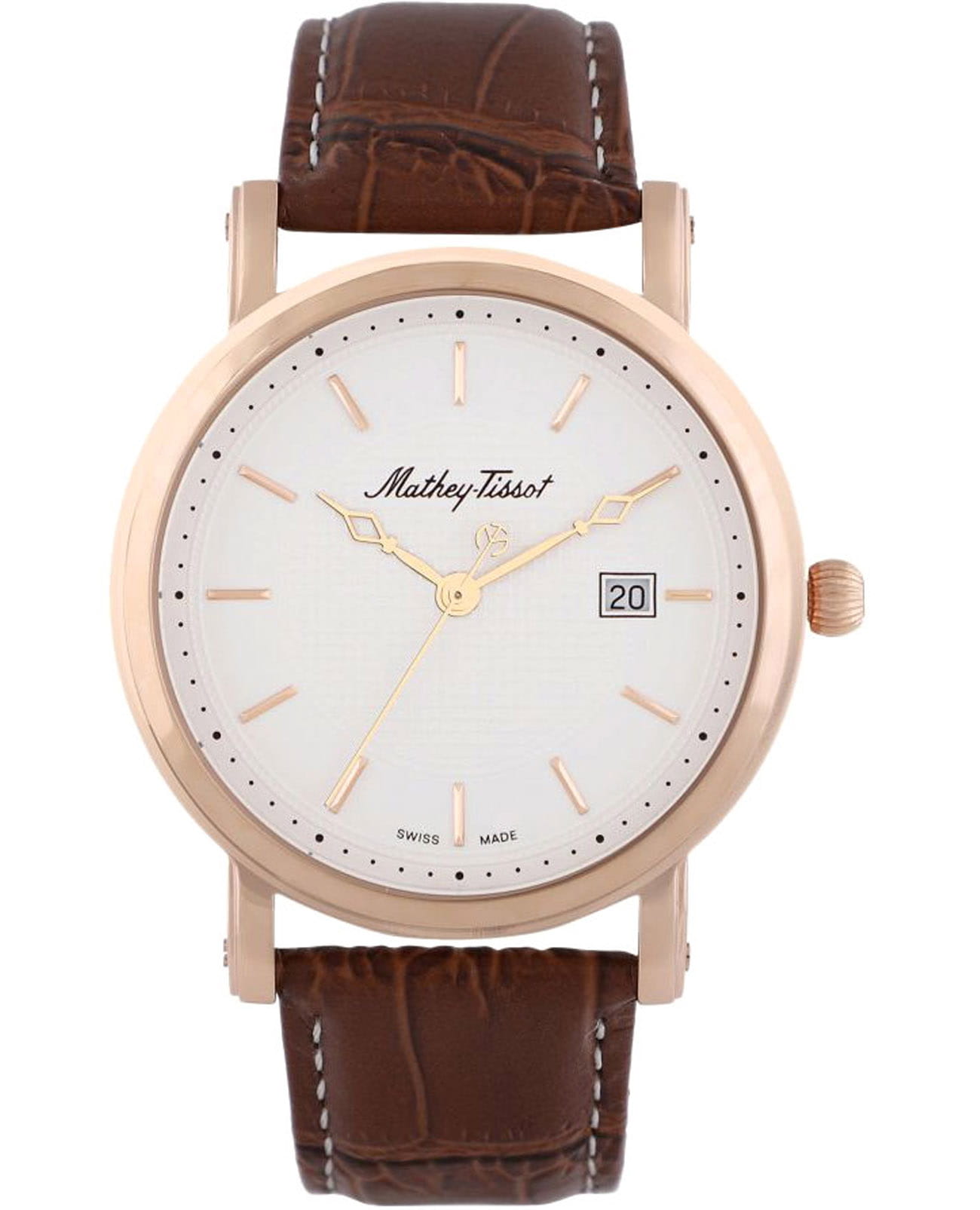 Mathey-Tissot Mathey-Tissot City Leather HB611251PI  HB611251PI кварцевые мужские часы белый циферблат, браслет кожаный — вид спереди