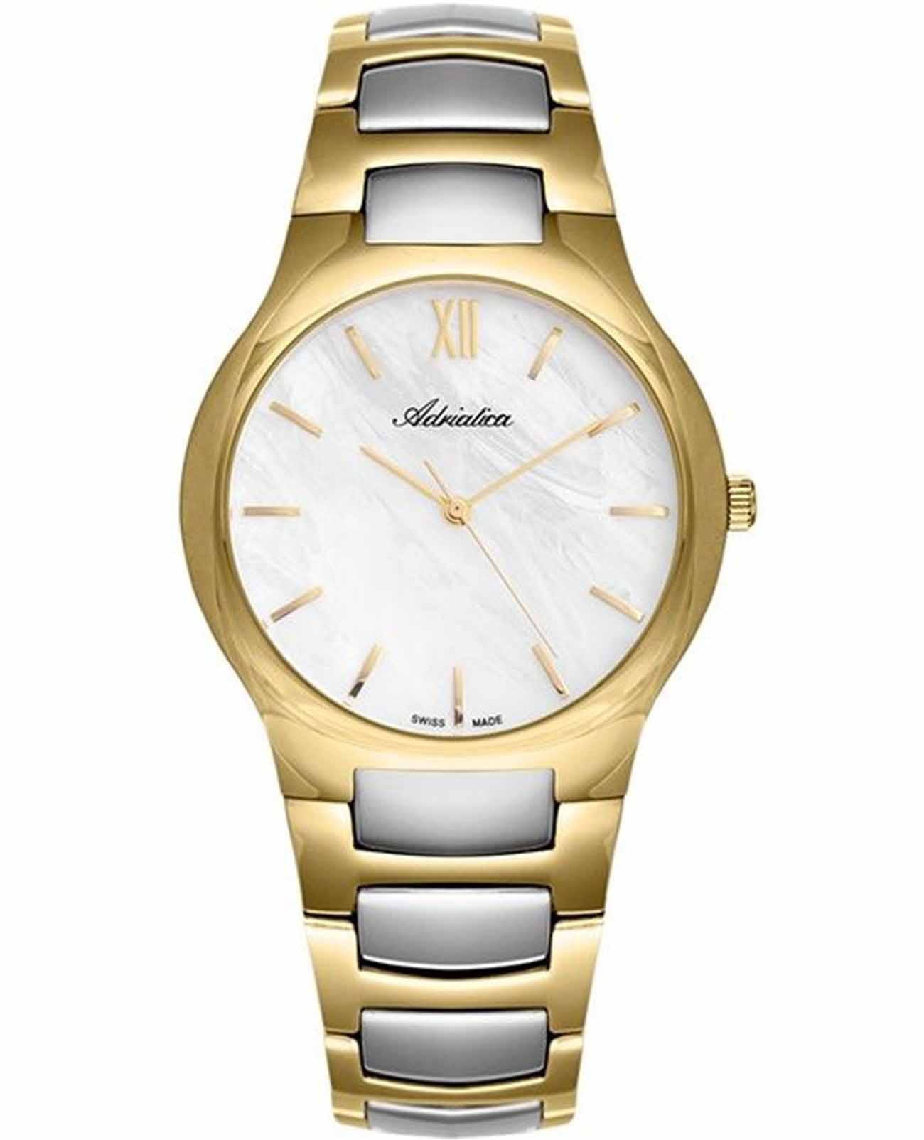 Adriatica Adriatica Classic A3425.216FQ  A3425.216FQ кварцевые женские часы перламутровый циферблат, браслет нержавеющая сталь с pvd-покрытием — вид спереди