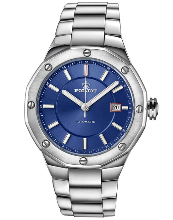 Полет Полет Урал 8215.361246Б  8215.361246Б механические мужские часы синий циферблат, браслет нержавеющая сталь — вид спереди