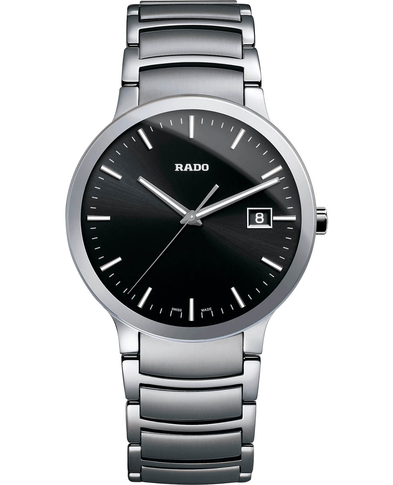 Rado Rado Centrix R30927153  R30927153 кварцевые мужские часы черный циферблат, браслет нержавеющая сталь — вид спереди