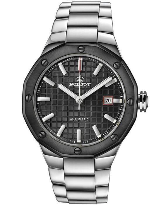 Полет Полет Урал 8215.363245Б  8215.363245Б механические мужские часы черный циферблат, браслет нержавеющая сталь — вид спереди