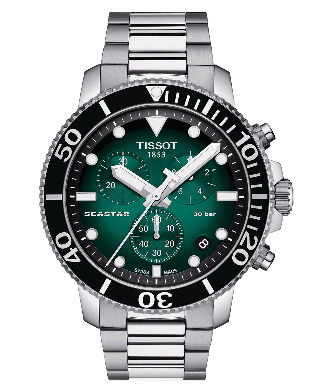 Tissot Tissot Seastar 1000 Quartz Chronograph T120.417.11.091.01 Seastar 1000 T1204171109101 кварцевые мужские часы зеленый циферблат, браслет нержавеющая сталь — вид спереди