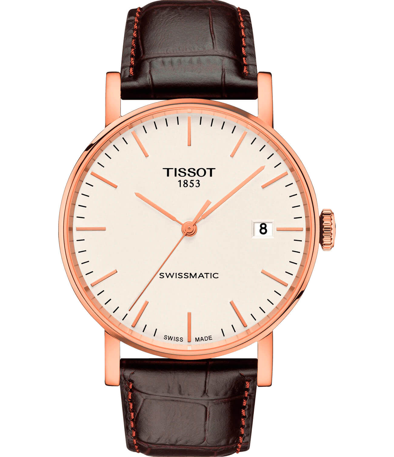 Tissot Tissot Everytime Swissmatic T109.407.36.031.00 Everytime T1094073603100 механические мужские часы белый циферблат, браслет кожаный — вид спереди