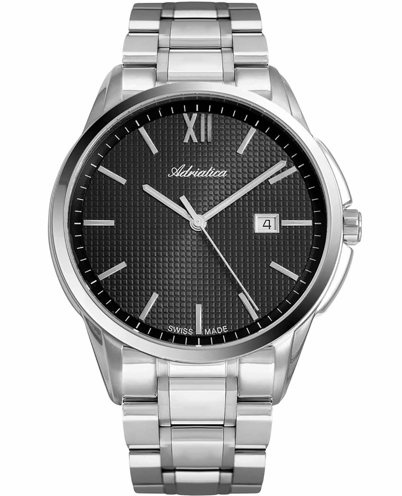Adriatica Adriatica Pairs A1290.5166Q  A1290.5166Q кварцевые мужские часы черный циферблат, браслет нержавеющая сталь — вид спереди