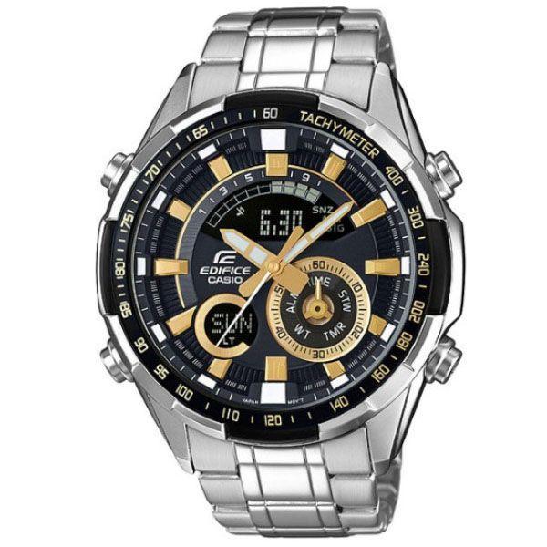 Casio Casio Edifice ERA-600D-1A9 ERA ERA-600D-1A9 кварцевые мужские часы черный циферблат, браслет 18-каратное желтое золото — вид спереди