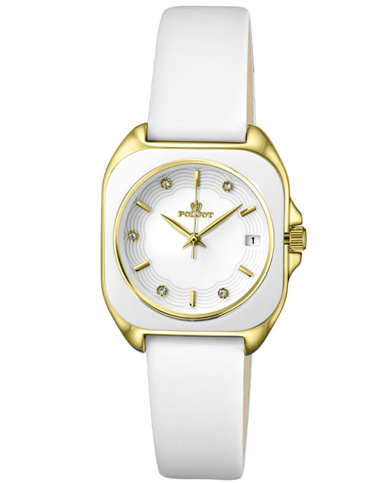 Полет Полет Павлова VX32.996303  VX32.996303 кварцевые женские часы белый циферблат, браслет кожаный — вид спереди