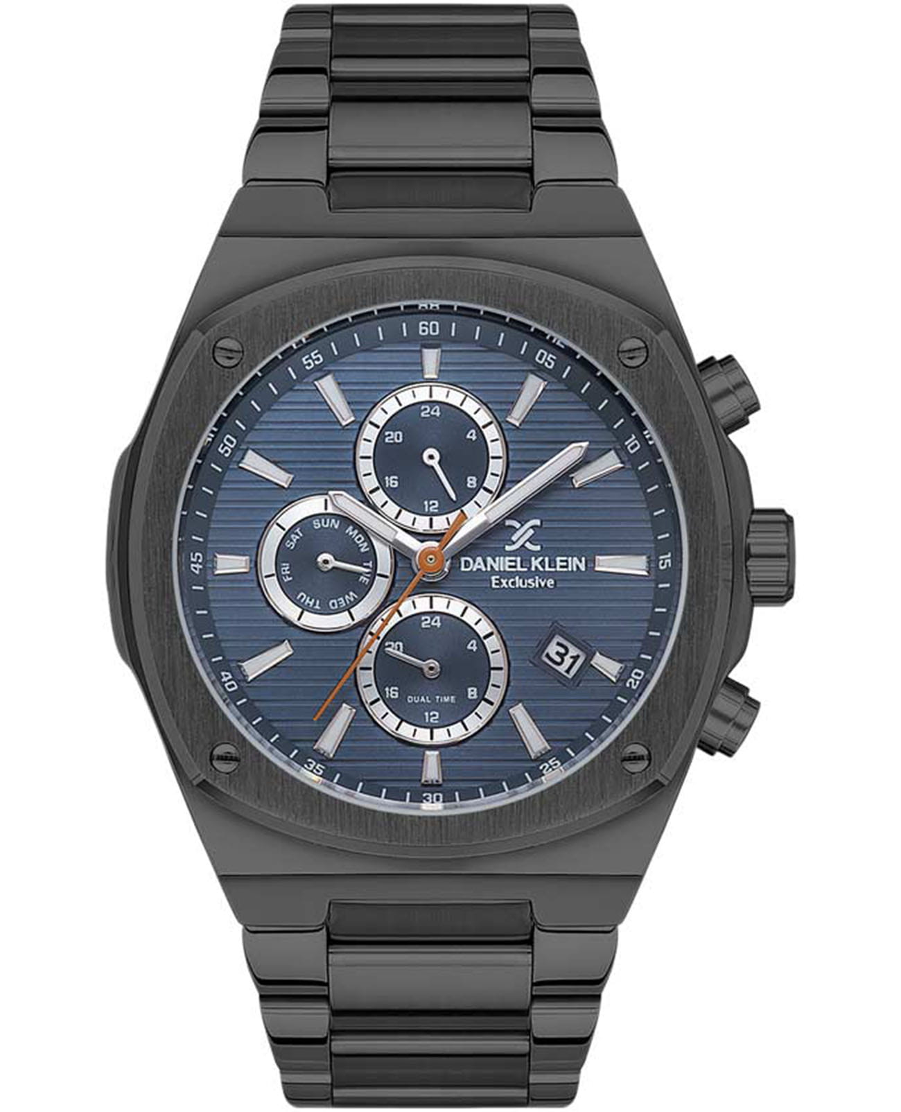 Daniel Klein Daniel Klein Exclusive DK.1.13413-7  DK.1.13413-7 кварцевые мужские часы синий циферблат, браслет нержавеющая сталь с ip-покрытием — вид спереди