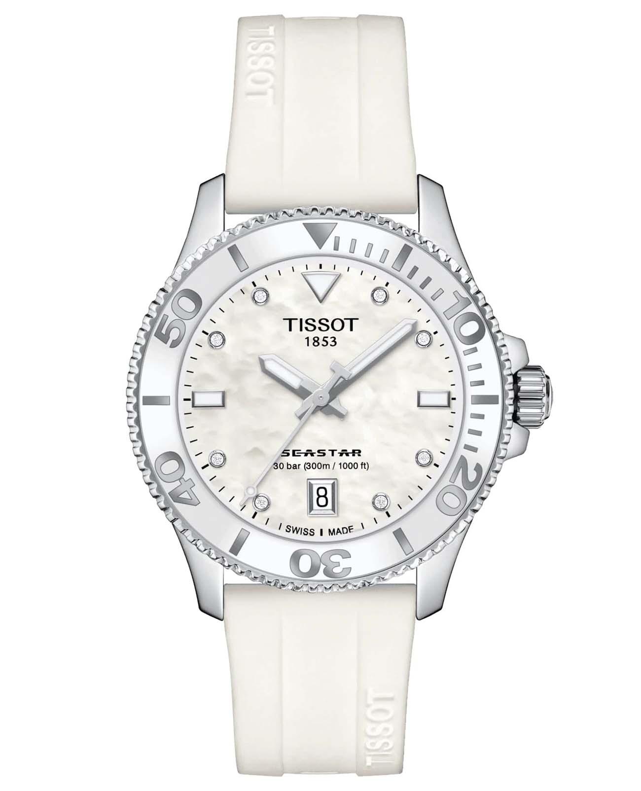 Tissot Tissot Seastar 1000 T120.210.17.116.00 Seastar 1000 T1202101711600 кварцевые женские часы перламутровый циферблат, браслет каучук — вид спереди