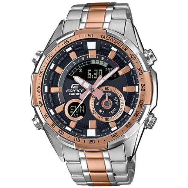 Casio Casio Edifice ERA-600SG-1A9 ERA ERA-600SG-1A9 кварцевые мужские часы черный циферблат, браслет сталь с ip покрытием — вид спереди