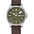 Hamilton Hamilton Khaki Aviation Pilot Day Date Auto H64635560  H64635560 механические мужские часы зеленый циферблат, браслет кожаный — вид спереди