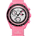 Swatch Swatch x Omega Bioceramic Moonswatch Mission to The Pink Moonphase SO33P700  SO33P700 кварцевые женские часы  белый циферблат, браслет нейлон — вид спереди