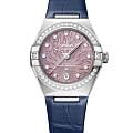 Omega Omega Constellation 131.18.29.20.60.001  13118292060001 механические женские часы  фиолетовый циферблат, браслет кожаный — вид спереди