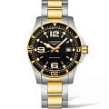 Longines Longines Hydroconquest L3.740.3.56.7  L37403567 кварцевые мужские часы черный циферблат, браслет сталь c pvd покрытием — вид спереди