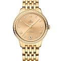 Omega Omega De Ville Prestige 434.55.34.20.58.001  Prestige 43455342058001 механические женские часы  золотой циферблат, браслет 18-каратное желтое золото — вид спереди