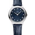 Omega Omega De Ville Prestige 434.13.28.60.53.002   Prestige 43413286053002 кварцевые женские часы синий циферблат, браслет кожаный — вид спереди