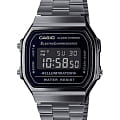 Casio Casio Collection A168WGG-1BDF (A168WGG-1B) Retro A168WGG-1B кварцевые мужские часы  черный циферблат, браслет сталь с ip покрытием — вид спереди