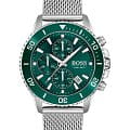  Hugo Boss Commissioner HB 1513905  HB1513905 кварцевые мужские часы зеленый циферблат, браслет сталь с ip покрытием — вид спереди