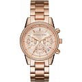 Michael Kors Michael Kors Ritz MK6357  MK6357 кварцевые женские часы розовый циферблат, браслет сталь c pvd покрытием — вид спереди