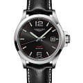 Longines Longines Conquest V.H.P.  L3.726.4.56.3  L37264563 кварцевые мужские часы черный циферблат, браслет кожаный — вид спереди