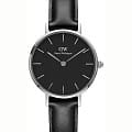 Daniel Wellington Daniel Wellington Petite Sheffield DW00100236  DW00100236 кварцевые женские часы черный циферблат, браслет кожаный — вид спереди