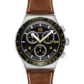 Swatch Swatch I New Chrono YVS530  YVS530 кварцевые мужские часы черный циферблат, браслет кожаный — вид спереди