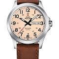 Swiss Military by Chrono Swiss Military by Chrono Classic SMP36040.29  SMP36040.29 кварцевые мужские часы бежевый циферблат, браслет кожаный — вид спереди