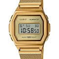 Casio Casio Vintage A1000MG-9  A1000MG-9EF кварцевые мужские часы  золотой циферблат, браслет сталь с ip покрытием — вид спереди