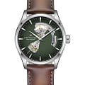 Hamilton Hamilton Jazzmaster Open Heart Auto H32705560  H32705560 механические мужские часы зеленый циферблат, браслет кожаный — вид спереди