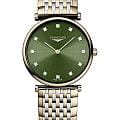 Longines Longines La Grande Classique L4.512.1.08.7  L45121087 кварцевые женские часы зеленый циферблат, браслет сталь c pvd покрытием — вид спереди