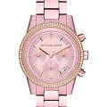 Michael Kors Michael Kors Runway Slim MK6753  MK6753 кварцевые женские часы розовый циферблат, браслет сталь c pvd покрытием — вид спереди