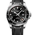 Longines Longines Conquest L3.890.4.56.9  L38904569 механические мужские часы  черный циферблат, браслет каучук — вид спереди