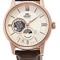 Orient Orient Sun & Moon Classic RA-AS0003S10  RA-AS0003S механические мужские часы бежевый циферблат, браслет кожаный — вид спереди
