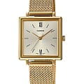 Casio Casio Collection LTP-E155MG-9BEF Retro LTP-E155MG-9BEF кварцевые женские часы  шампань циферблат, браслет сталь с ip покрытием — вид спереди