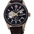 Orient Orient RE-AV0115B00B  RE-AV0115B00B механические мужские часы черный циферблат, браслет кожаный — вид спереди