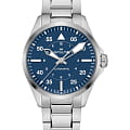 Hamilton Hamilton Khaki Aviation Pilot Auto H76305140  H76305140 механические мужские часы  синий циферблат, браслет нержавеющая сталь — вид спереди