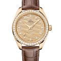 Omega Omega Seamaster Aqua Terra 220.58.34.20.99.008 Aqua Terra 22058342099008 механические женские часы  золотой циферблат, браслет кожаный — вид спереди