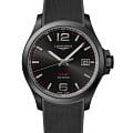 Longines Longines Conquest V.H.P. L3.726.2.56.9  L37262569 кварцевые мужские часы черный циферблат, браслет каучук — вид спереди