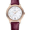 Omega Omega De Ville Prestige 434.58.34.20.55.001  Prestige 43458342055001 механические женские часы  перламутровый циферблат, браслет кожаный — вид спереди